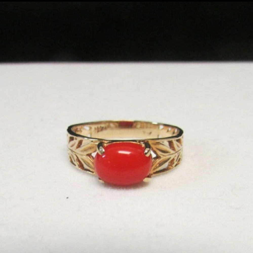 Italy Mediterranean Coral Ring in 14K Solid Gold